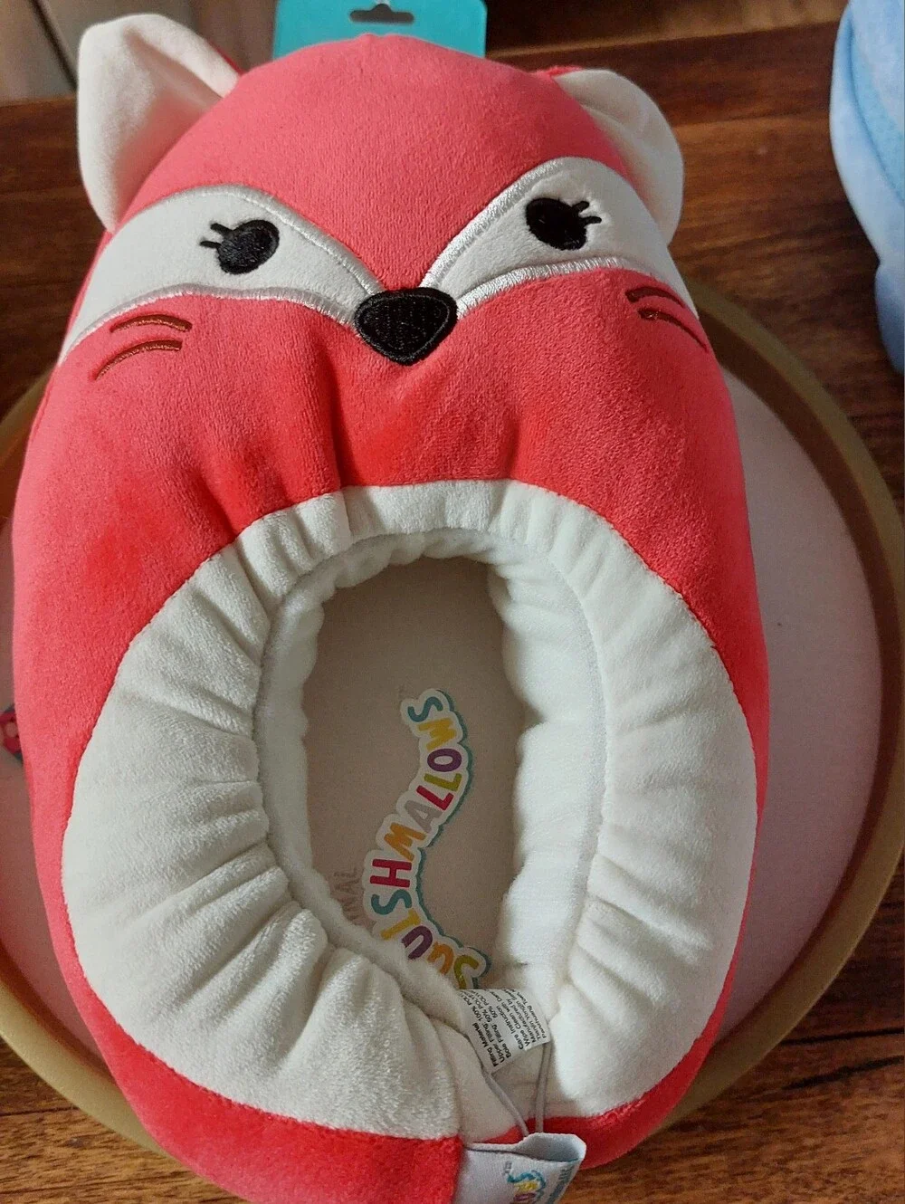 Squishmallows Coral and White Fox Plush Neck Pillow